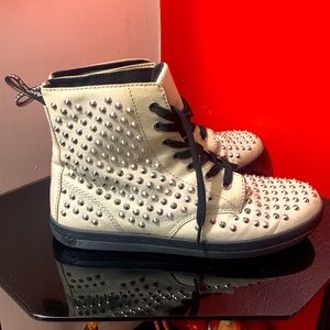 Dr. Martens grey with silver spikes canvas boot sz 9